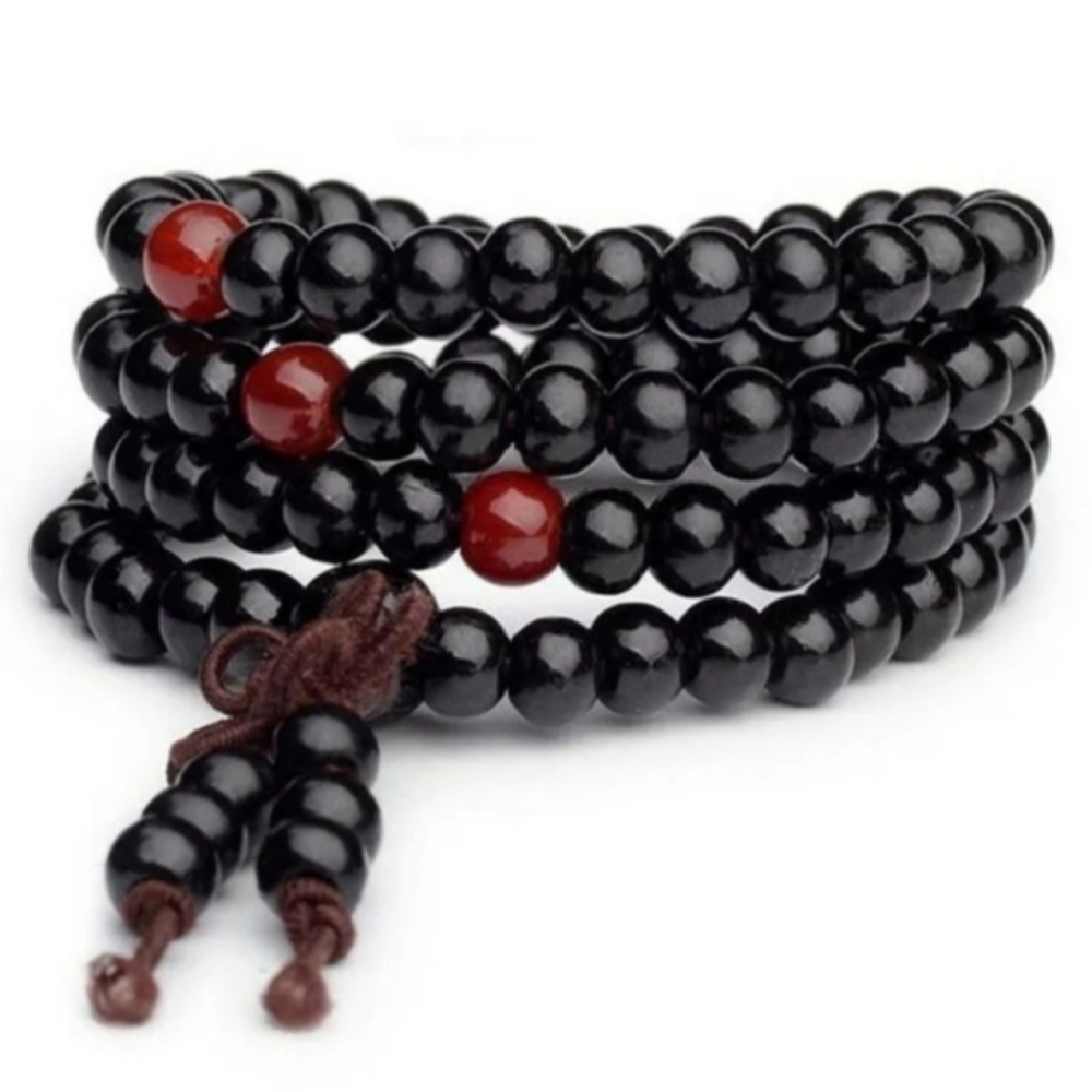 Yoga Meditation Sandalwood Mala Beads Rosary Wrap Bracelet Wooden Red Black